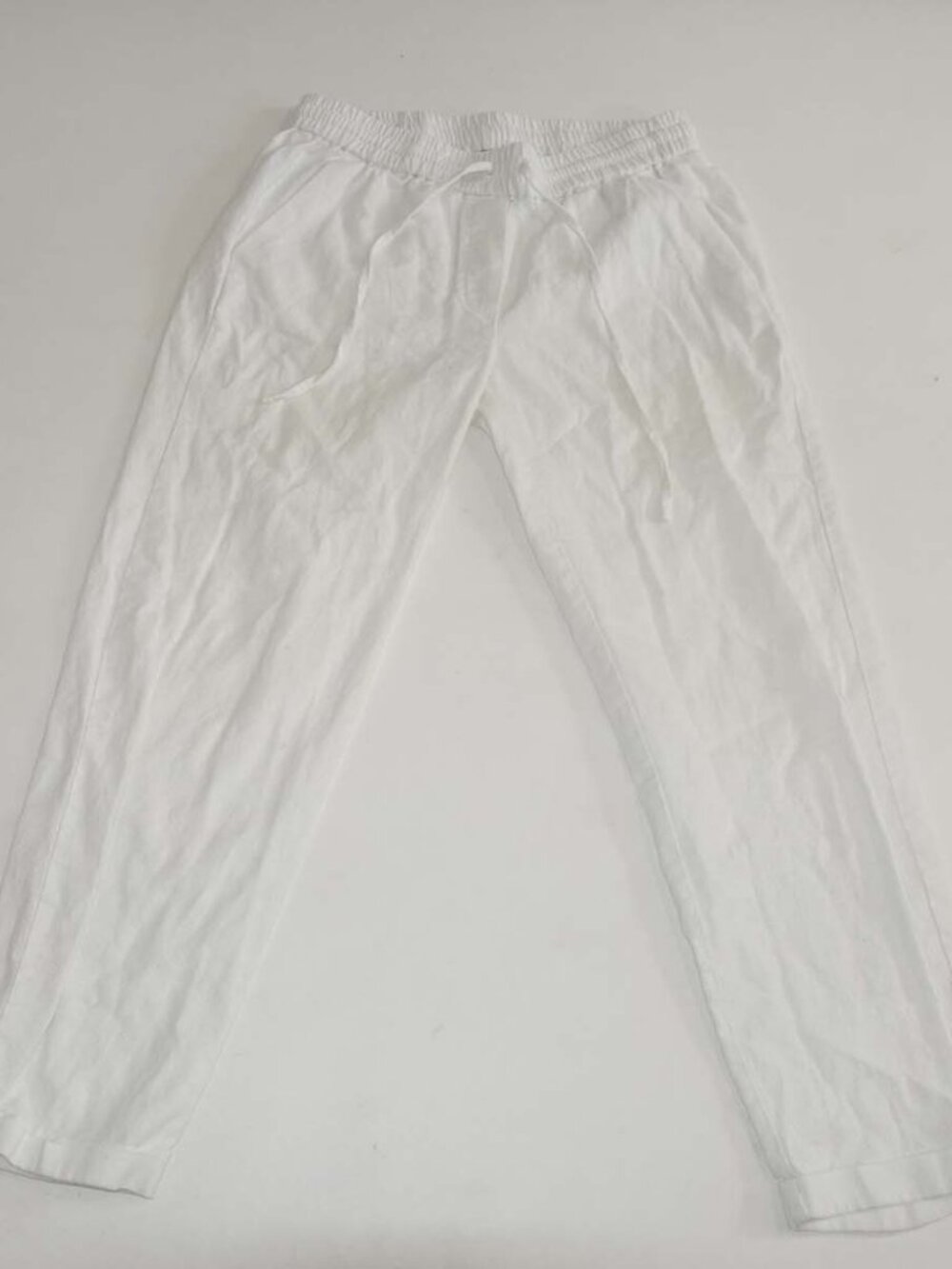 J. Crew Women's Linen Cotton Drawstring Pants Size 4 White Mid Rise 25" Inseam